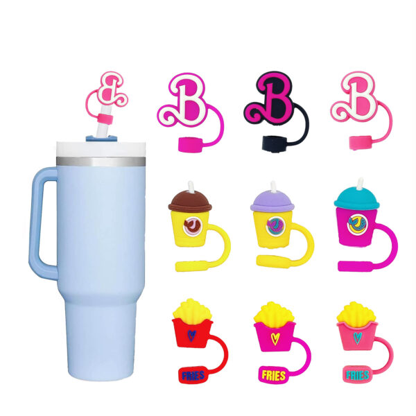 Wholesale Customized New Food Grade Silicone Neon Color Straw Cap 10mm Stanley Straw Cap Cartoon Straw Cover