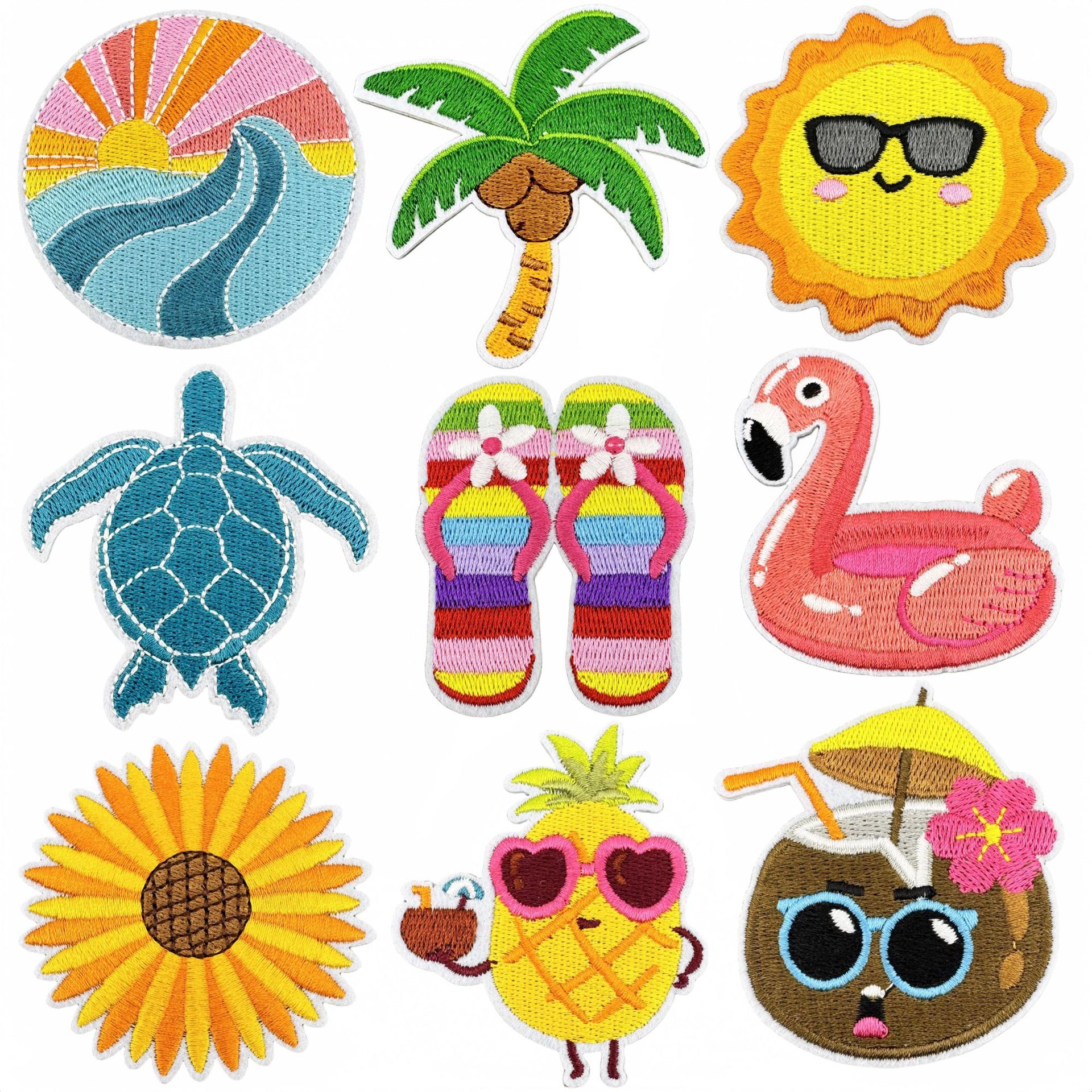 Wholesale Cross-border New Summer Cloth Sticker Beach Embroidery Travel Decoration Cartoon Color Embroidered Badge Badge Back Adhesive Sticker