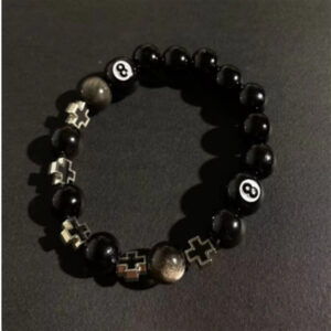 Wholesale Obsidian Cross Bracelet Live Selling Chinese Black Eight Billiards Bracelet Cat's Eye Beaded Student Party Bracelet