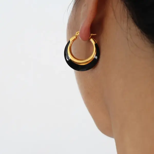 Wholesale PVD Coated Real Gold Plated 18K Gold Color Block Titanium Steel Simple Style Waterproof Non Tarnish Hoop Earrings