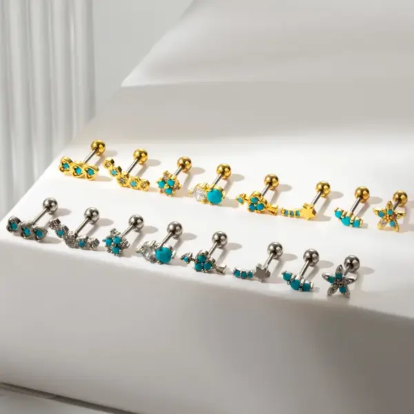 1 Piece 316L Stainless Steel Copper Zircon Ear Cartilage Rings & Studs Heart Shape Flower Waterproof Non Tarnish Surgical Steel Women's