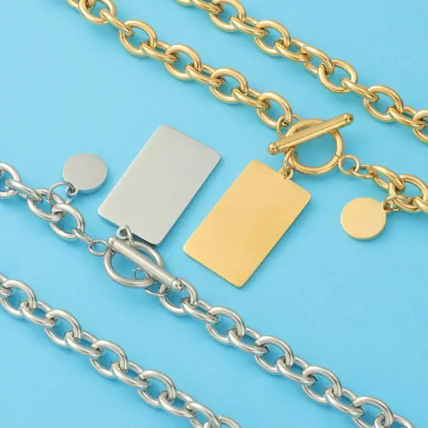 Wholesale 304 Stainless Steel Geometric Customization Laser Engraving PVD Coated 18K Real Gold Plated Casual Hip-Hop Streetwear Waterproof Non Tarnish Plating Cable Chain Necklace