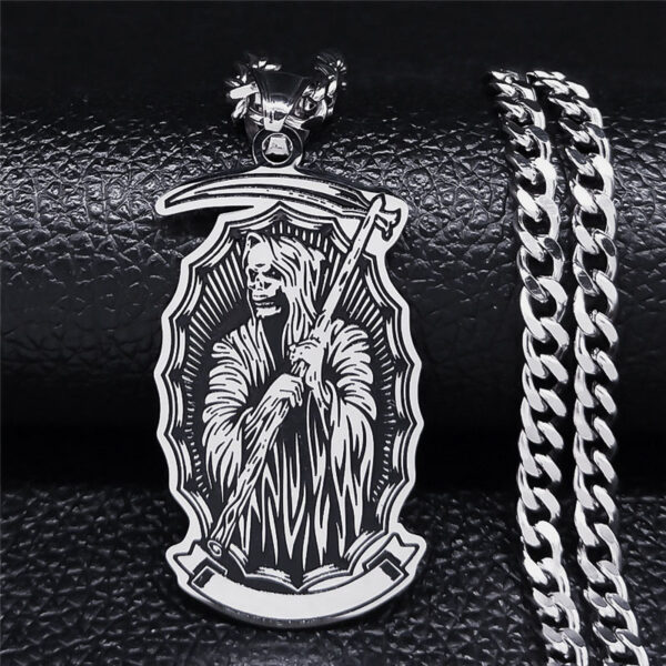 oly-e46013c917b463989d928c8a6b40be59 Wholesale New Death Sickle Skull Cut Oil Drop Stainless Steel Pendant Domineering Men's Necklace Exquisite