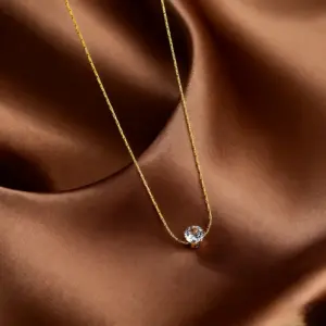 X0203-Round Diamond-Necklace- Gold