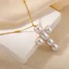 Wholesale PVD Coated 14K Gold Real Gold Plated Cross 304 Stainless Steel Elegant Modern Style Waterproof Non Tarnish 304 Stainless Steel Pendant Necklace