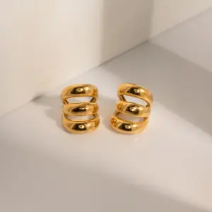 Wholesale PVD Coated Real Gold Plated 18K Gold Solid Color 304 Stainless Steel IG Style Waterproof Non Tarnish 304 Stainless Steel Ear Cuffs