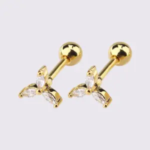 Gold Three-Leaf Zircon Ear Studs