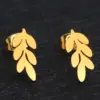 Wholesale PVD Coated 18K Gold Real Gold Plated Leaves 304 Stainless Steel Fashion Waterproof Non Tarnish Ear Studs