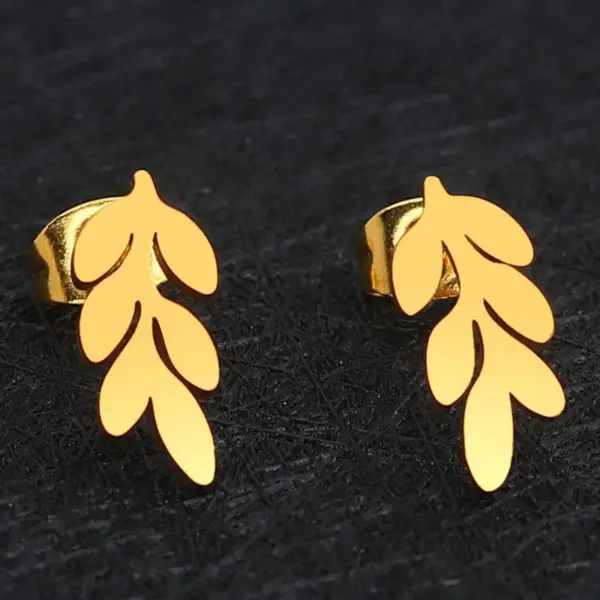 Wholesale PVD Coated 18K Gold Real Gold Plated Leaves 304 Stainless Steel Fashion Waterproof Non Tarnish Ear Studs