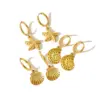 Wholesale 1 Pair Marine Style Simple Style Starfish Snails Shell Plating 304 Stainless Steel 18K Gold Plated Drop Earrings