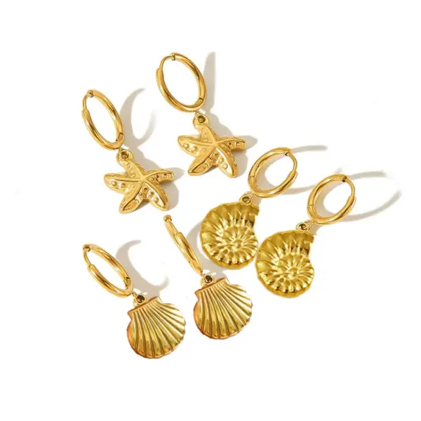 Wholesale 1 Pair Marine Style Simple Style Starfish Snails Shell Plating 304 Stainless Steel 18K Gold Plated Drop Earrings