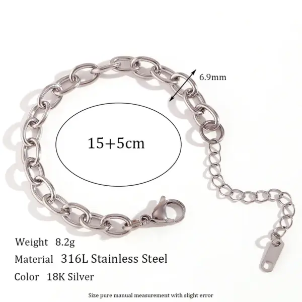 304 Stainless Steel Oval PVD Coated 18K Real Gold Plated Simple Style Classic Style Waterproof Non Tarnish Sier Bracelets