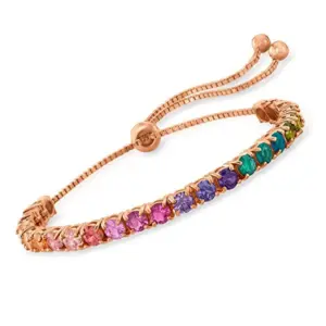 4mm-Colorful Crystals Adjustable Bracelet-Rose / Gold