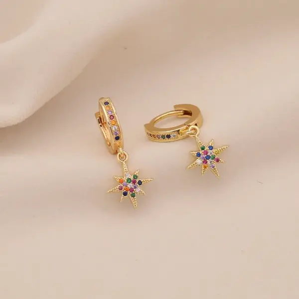 Wholesale Ion Plating (IP) Real Gold Plated Rainbow Moon Cherry 304 Stainless Steel Retro Classic Style Waterproof Non Tarnish Charm Sleeper Hoop Earrings Drop