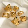 Wholesale 304 Stainless Steel Water Droplets Solid Color PVD Coated 18K Real Gold Plated Real Gold Plated Vacation Simple Style IG Style Waterproof Non Tarnish Asymmetrical Gold Open Rings Rings