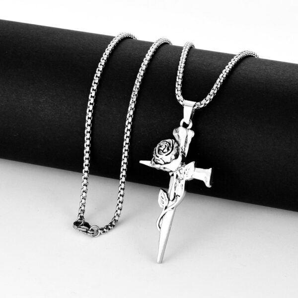 Wholesale Vintage Rose Cross personality hipster jewelry men's and women's long necklace Hip Hop couple alloy pendant sweater chain
