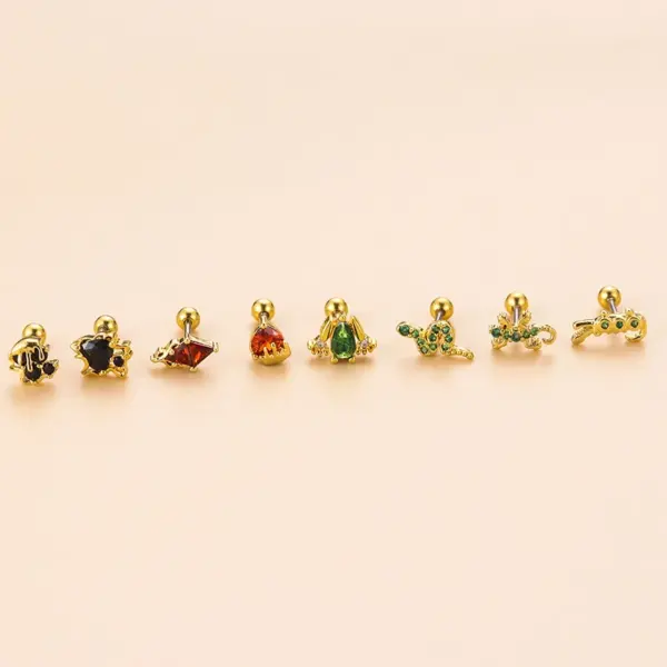 Wholesale 1 Piece 316L Stainless Steel Copper Zircon Ear Cartilage Rings & Studs Animal Waterproof Non Tarnish Surgical Steel Women'S