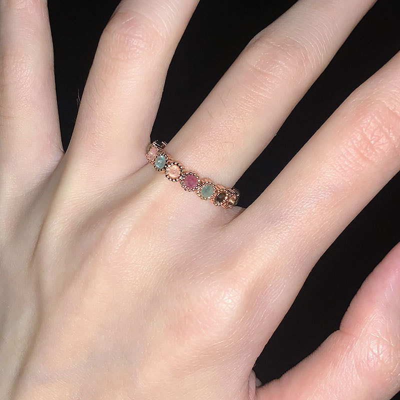Wholesale Seiko Retro Style Tourmaline Rainbow Ring Women's Fashion Versatile Sweet Cool Style High-End Niche Ins Open Ring