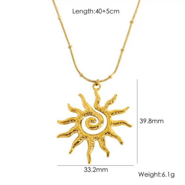 Ion Plating (IP) Real Gold Plated Sun 304 Stainless Steel Modern Style Waterproof Non Tarnish 304 Stainless Steel Pendant Necklace