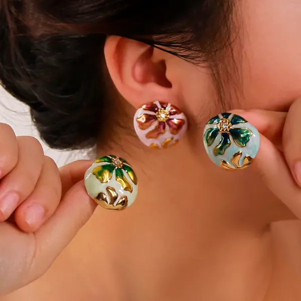304 Stainless Steel Flower PVD Coated Rhinestones 18K Gold 18K Real Gold Plated Real Gold Plated Simple Style Classic Style IG Style Waterproof Non Tarnish Exy Ear Studs