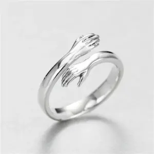 Wholesale PVD Coated White Gold Plated Gesture Stainless Steel Fashion Waterproof Non Tarnish Rings