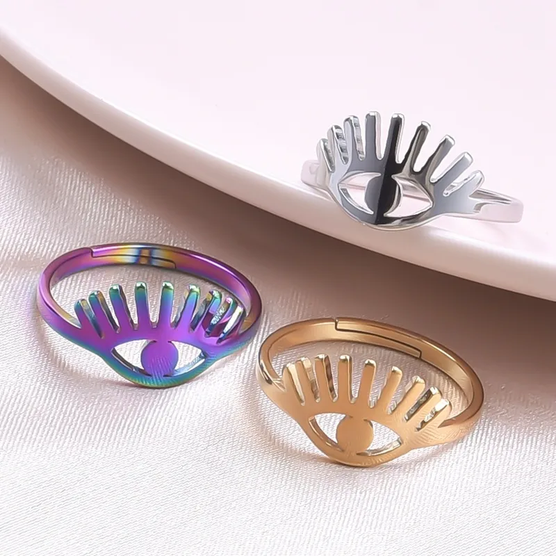 Wholesale PVD Coated Real Gold Plated 18K Gold Eye 304 Stainless Steel Streetwear Waterproof Non Tarnish Open Ring