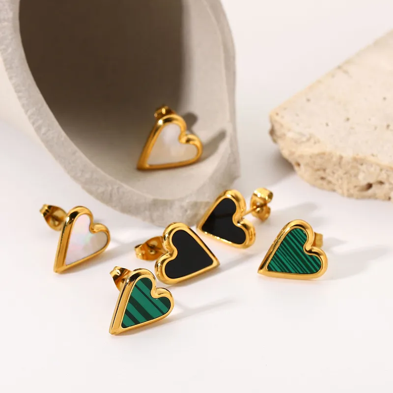 Wholesale PVD Coated Real Gold Plated Heart 304 Stainless Steel Fashion Waterproof Non Tarnish 316 Stainless Steel Ear Studs
