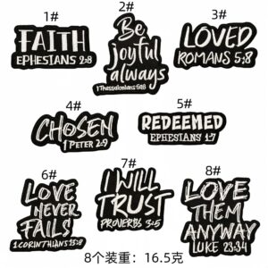 English text cloth stickers set of 8 pieces