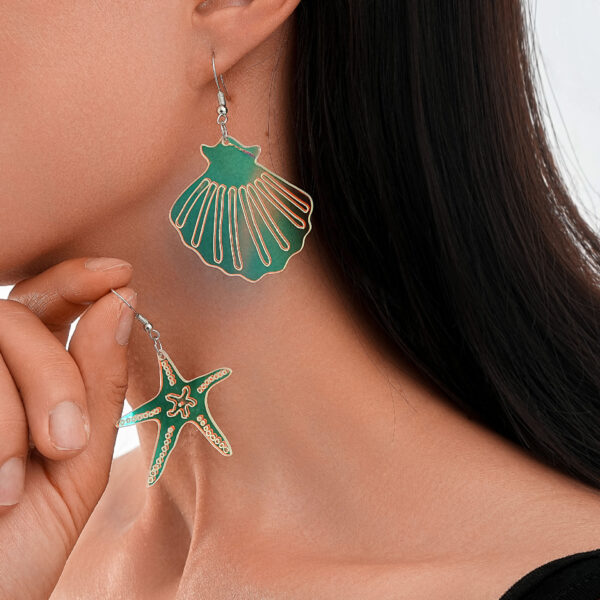 Wholesale Fully Managed New Environmentally Friendly Acrylic Earrings European and American Personalized Laser Starfish Shell Asymmetric Earrings