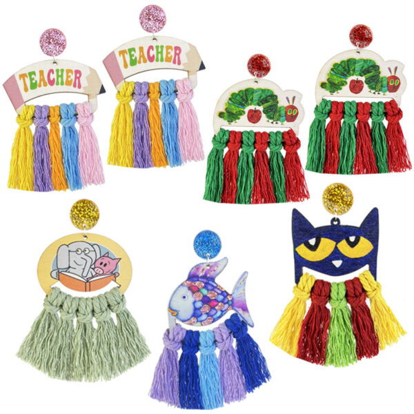 oly-e4975862020856f3ada5054bccd4f22f Wholesale Fun Reading Pencil Student Teacher Braided Earrings
