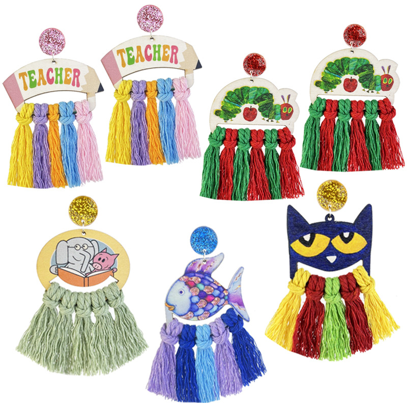 Wholesale Fun Reading Pencil Student Teacher Braided Earrings