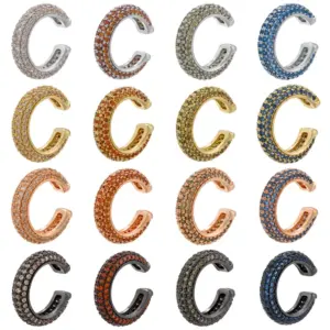 Wholesale 1 Piece Elegant Luxurious Shiny C Shape Plating Inlay Copper Zircon 18k Gold Plated Ear Cuffs
