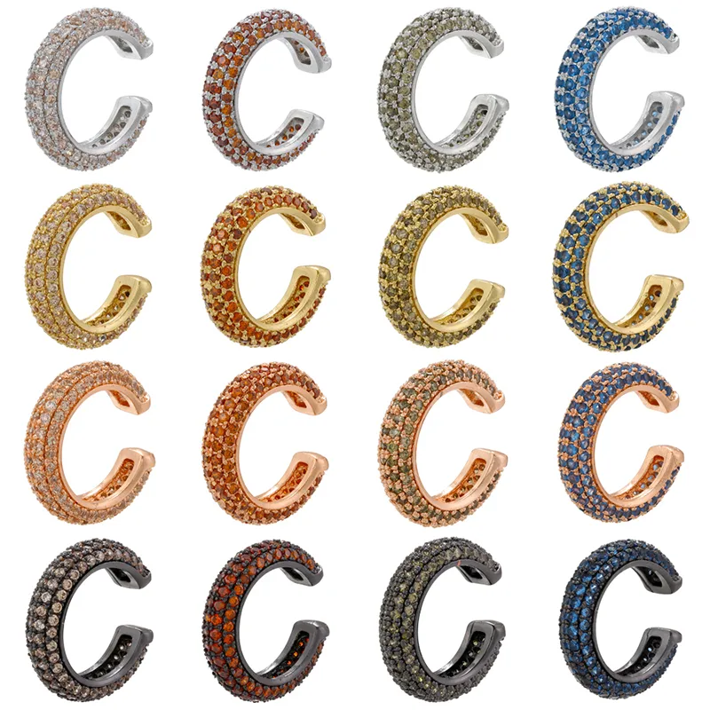 Wholesale 1 Piece Elegant Luxurious Shiny C Shape Plating Inlay Copper Zircon 18k Gold Plated Ear Cuffs