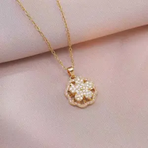X0932 Golden Flower Rotating Necklace