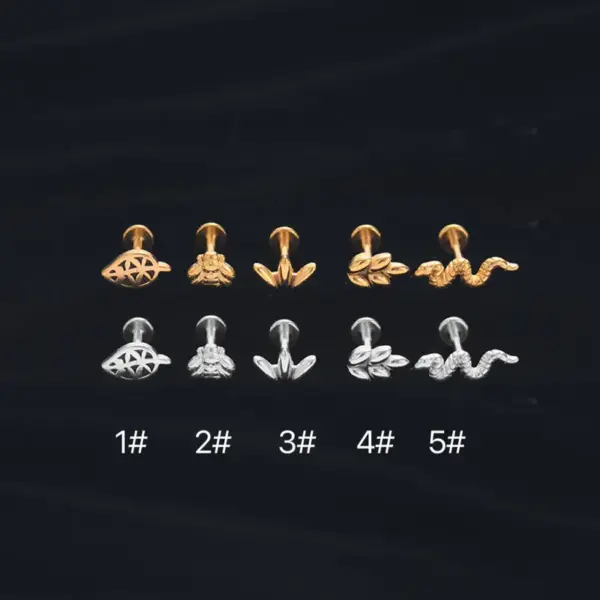 Wholesale Classic Style Leaf Snake Bee Stainless Steel Plating Lip Stud