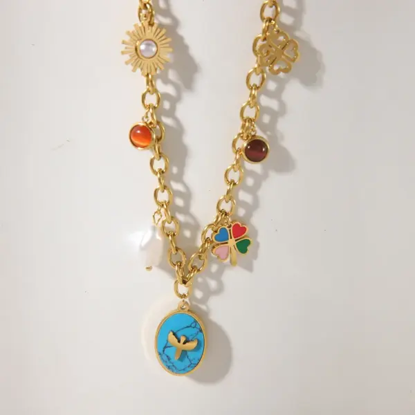 Wholesale Jewelry Simple Style Classic Style Commute Rainbow Star Heart Shape 304 Stainless Steel Acrylic 18K Gold Plated Enamel Inlay Double Layer Necklaces