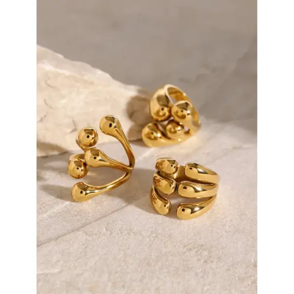 Wholesale 304 Stainless Steel Hand PVD Coated 18K Real Gold Plated Classic Style Gold Open Rings