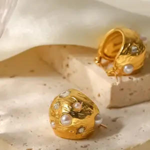 304 Stainless Steel Geometric PVD Coated Artificial Rhinestones Artificial Pearls 18K Gold Plated 18K Gold Fashion Waterproof Non Tarnish Plating Gold Earrings