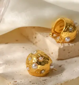 304 Stainless Steel Geometric PVD Coated Artificial Rhinestones Artificial Pearls 18K Gold Plated 18K Gold Fashion Waterproof Non Tarnish Plating Gold Earrings