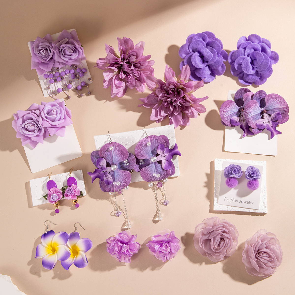Wholesale European and American Cross-Border Personalized Jewelry Purple Oval Turquoise Earrings Niche Design Rose Flower Earrings Earrings for Women