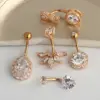 Wholesale Fashion Water Droplets Stainless Steel Inlay Zircon Belly Ring 5 Pieces