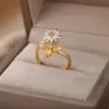 Wholesale Unique Design Rotatable Small Sunflower Ring 18K Gold Plated Stress Relief Style Birthday Festival Gift Elegant Classical Romantic Modern Sweet