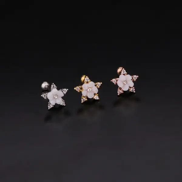 Ear Cartilage Rings & Studs Flower 316L Stainless Steel Copper Waterproof Non Tarnish Surgical Steel Zircon