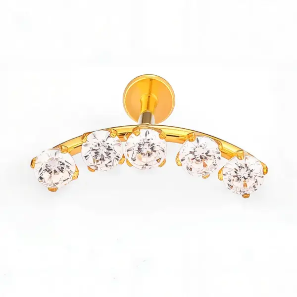 Wholesale 1 Piece Lip Rings Casual Nordic Style Hip-Hop Crown Flower 316L Stainless Steel Waterproof Non Tarnish Surgical Steel Zircon PVD Coated 18K Gold Plated Lip Rings Ear Cartilage Rings & Studs