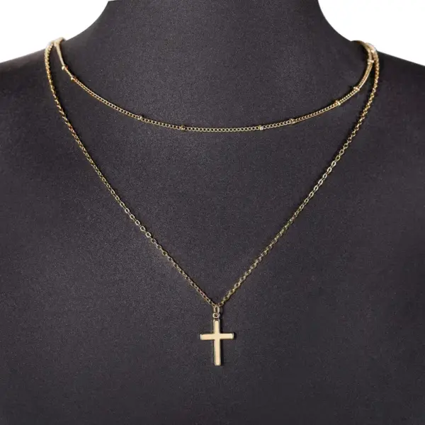 Wholesale 304 Stainless Steel Casual Simple Style Cross Double Layer Necklaces Pendant Necklace