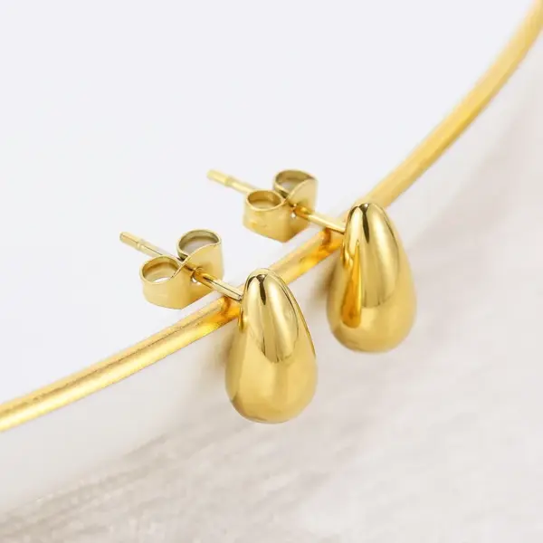 PVD Coated 18K Gold Plated Water Droplets Stainless Steel Basic Waterproof Non Tarnish Ear Studs