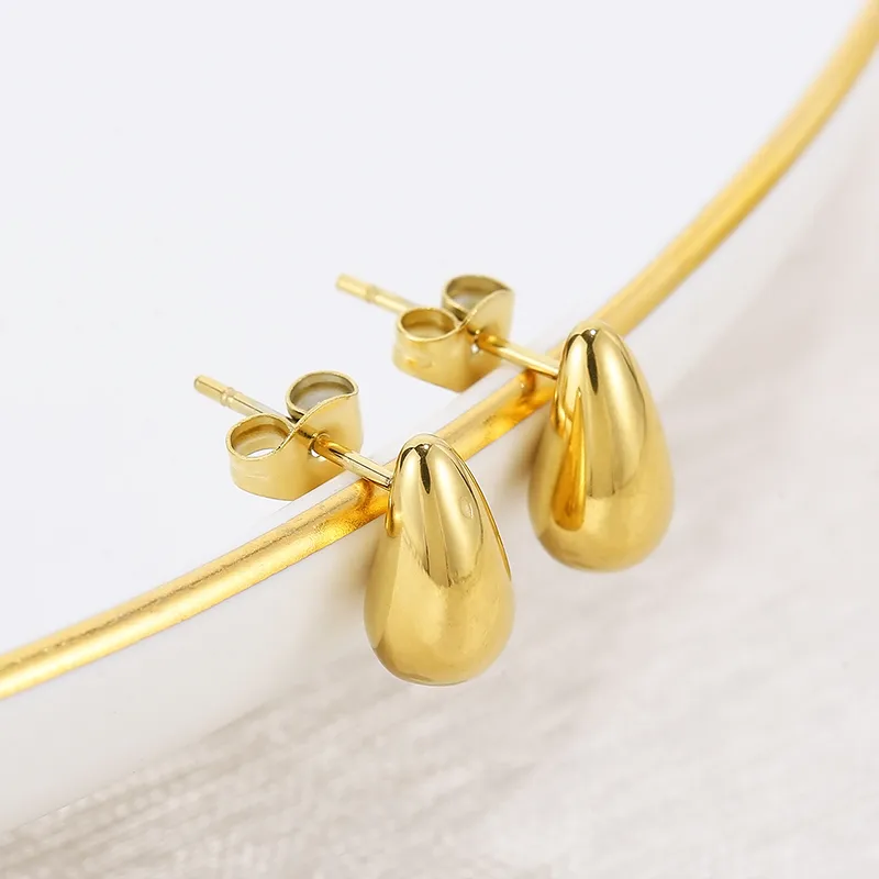 Wholesale PVD Coated 18K Gold Plated Water oplets Stainless Steel Basic Waterproof Non Tarnish Ear Studs