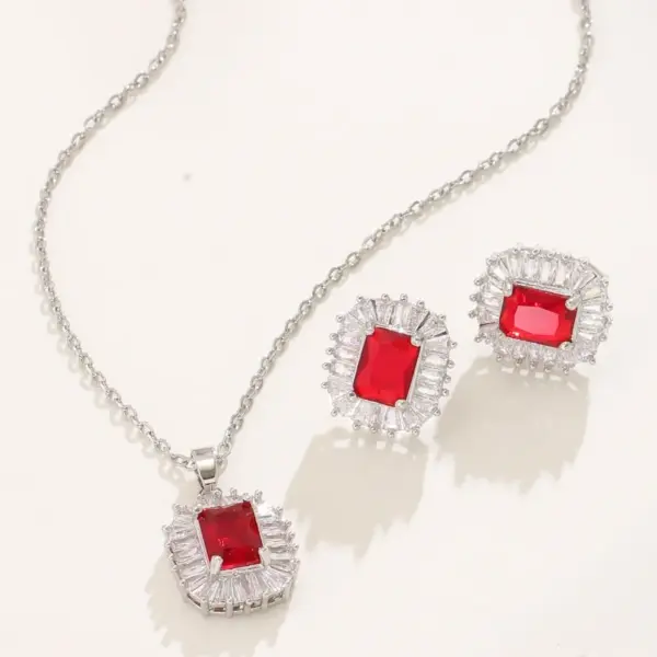 Wholesale Retro Geometric Copper Inlay Zircon Gold Plated Earrings Necklace