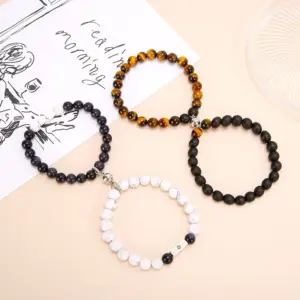 Wholesale Simple Style Round Alloy Tiger Eye Bracelets In Bulk