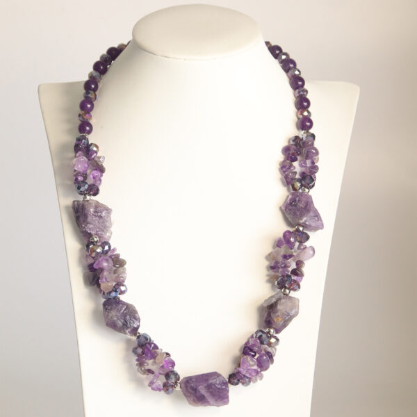 Wholesale Cross-border European and American Purple Necklace suit Natural Stone Handmade Niche Jewelry Two-piece Earrings suit
